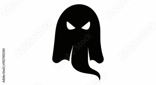 Spooky black ghost with glowing white eyes, simple design, Halloween icon