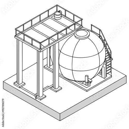 A 3d model of a large tank with a walkway