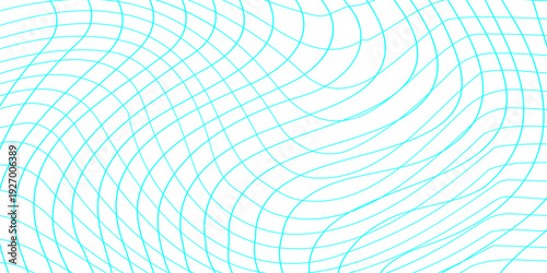 Abstract cyan blue wavy grid line texture background, distorted wireframe mesh pattern on white background, modern digital topography and tech texture.