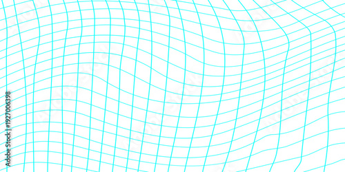Abstract cyan blue wavy grid line texture background, distorted wireframe mesh pattern on white background, modern digital topography and tech texture.