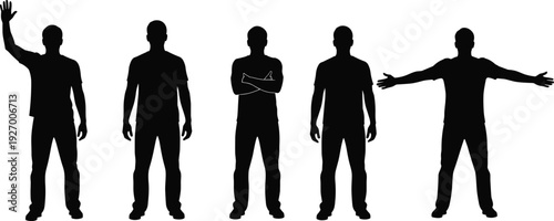 Male human silhouettes set standing man poses with different gestures isolated vector illustration business people character concept