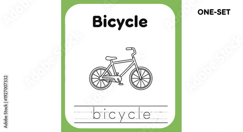 Bicycle tracing worksheet for kids learning