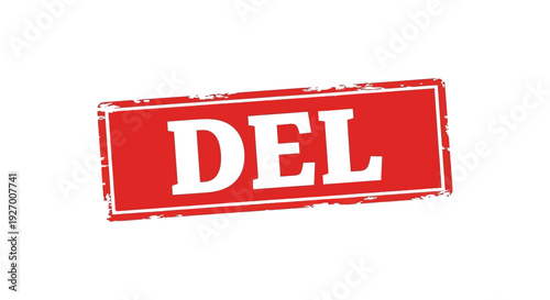 A vibrant red stamp displaying the letters del in bold white a striking visual silhouette high quality professional