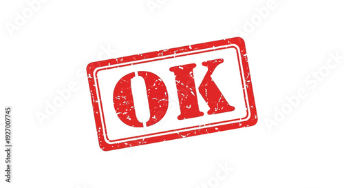 A rectangular red stamp displaying the letters ok in bold distressed typography silhouette high quality professional detailed