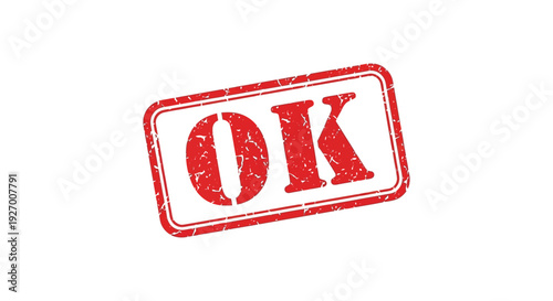 A red rectangular stamp displaying the letters ok in bold shadowed lettering silhouette high quality professional detailed modern