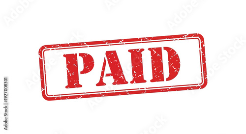 A rectangular red stamp displays the word paid in bold letters creating a striking graphic silhouette high quality