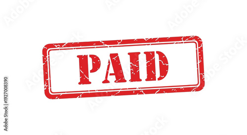 A distressed red stamp displaying the word paid with a textured grunge effect silhouette high quality professional detailed