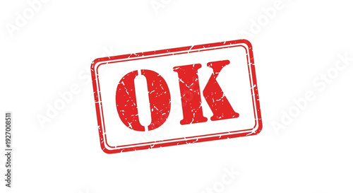 A distressed red stamp displaying the letters ok against a stark white background silhouette high quality professional detailed