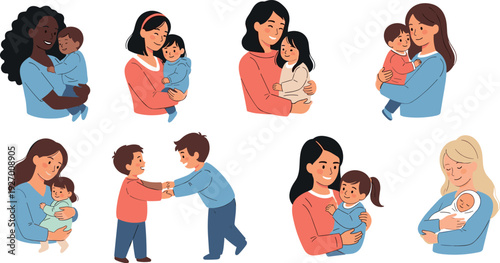 Mothers and children in various loving family moments together