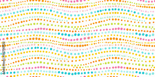 Billede på lærred Colorful wavy lines of dots create a playful seamless pattern