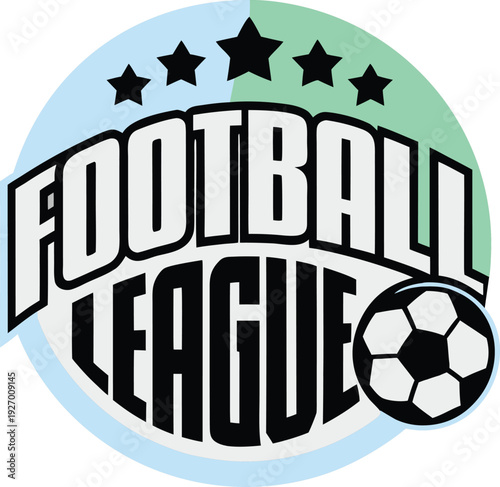 Football league text with stars and soccer ball in circle