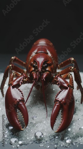 Luxury Food Concept Close-Up Of Crawfish On Ice Slow Motion.