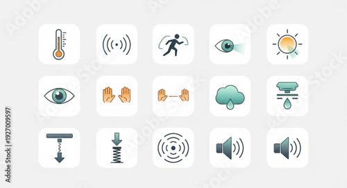 Collection of various icons representing different technological and environmental concepts.