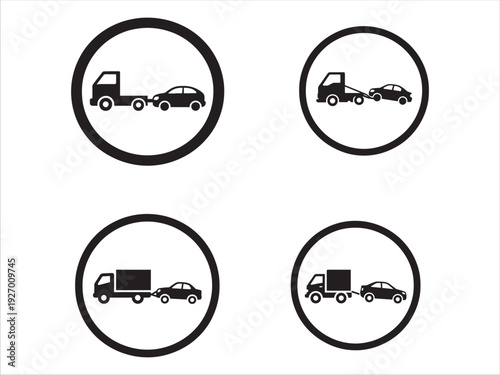 Four tow truck icons with different vehicle types being towed