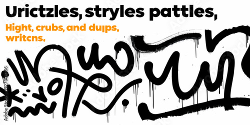 Abstract black graffiti with layered text and swirling brushstroke elements