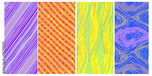 Abstract vertical panels with vibrant textured and colorful stripe patterns