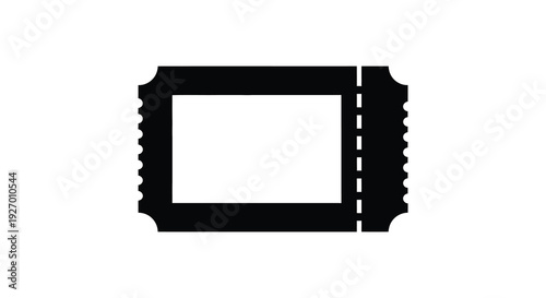 A stark black ticket outline against a white background presents a simple iconic form silhouette high quality professional