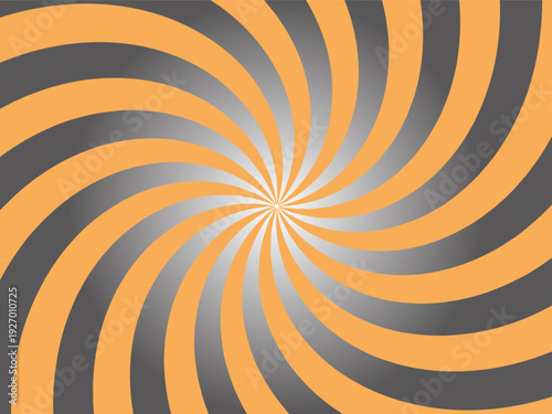 Vibrant Orange and Grey Psychedelic Spiral Sunburst Background Vector