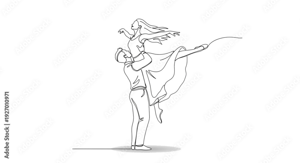 Fototapeta premium A romantic couple dancing together in a beautiful, minimalist line art illustration