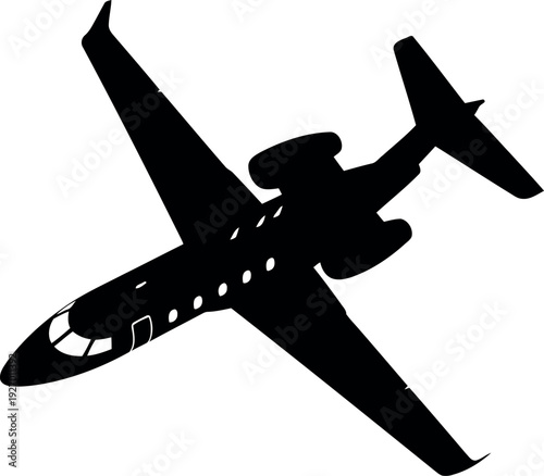Silhouette of Private Jet Airplane Isolated on White Background for Aviation Design