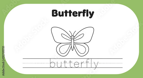 Butterfly tracing worksheet for kids. Coloring page.