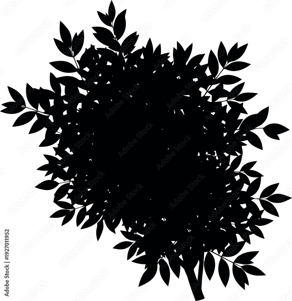 Ταπετσαρία Black Silhouette of Bushy Foliage with Leaves Isolated on White Background