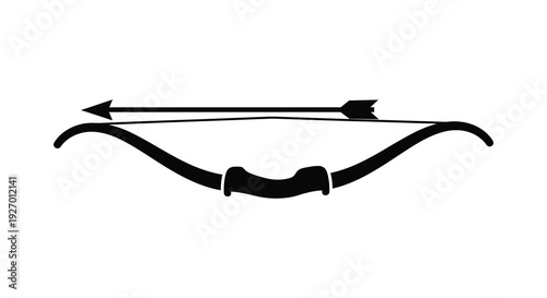 A striking black silhouette depicts a classic recurve bow with an arrow showcasing traditional archery silhouette high quality