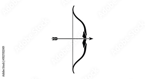 A striking black silhouette of a traditional bow with an arrow showcasing elegant lines silhouette high quality professional