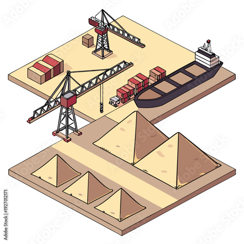 A 3d rendering of a construction site with pyramids