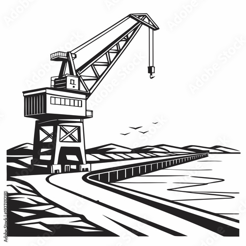 A crane is on a dock by the water