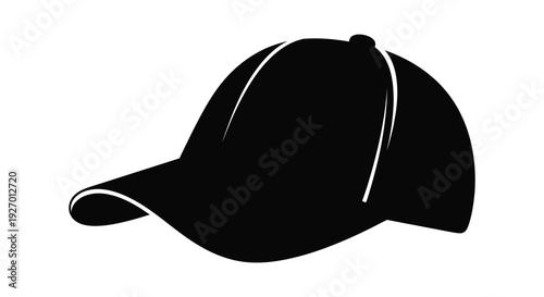 A stark black silhouette of a classic baseball cap exhibiting minimal details and clean lines silhouette high quality