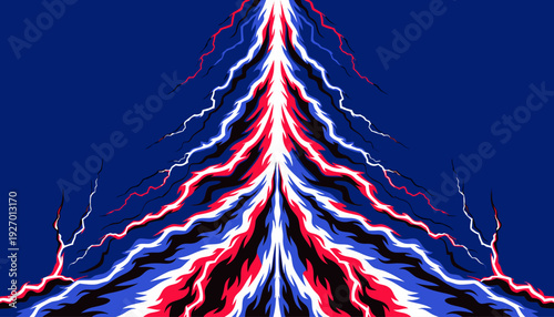 Very beautiful close-up portrait of a dramatic lightning bolt with glowing electric energy, representing sudden power, speed, force, and unstoppable natural strength.