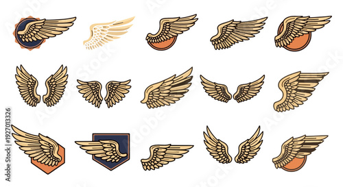 Set of wings icons. Wings icons. . Wing collection in different shape. Wings badges. Vector 