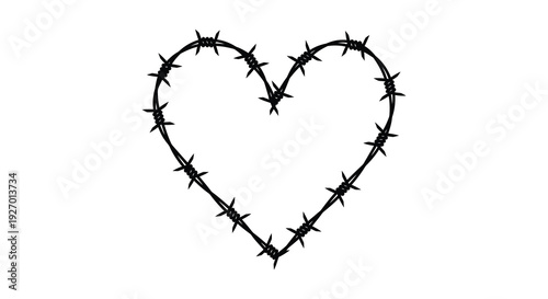 A stark black heart shape crafted from barbed wire portraying a contrasting emotional symbol silhouette high quality