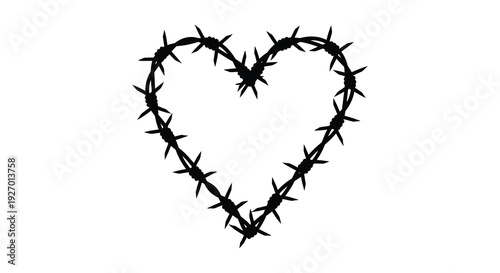 A stark black heart shape formed from barbed wire conveying pain and love s duality silhouette high quality professional