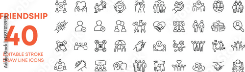 Friendship Line Art vector ICON Set