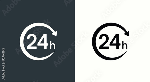 Two 24-hour icons with circular arrows on dark and light backgrounds.