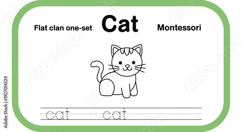 Cat tracing worksheet for kids, handwriting practice