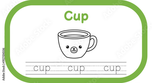 Cup tracing worksheet for kids, handwriting practice