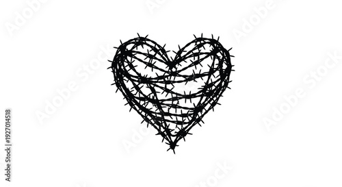 A darkly sketched heart shape formed from tangled thorny vines creating a poignant silhouette high quality professional detailed