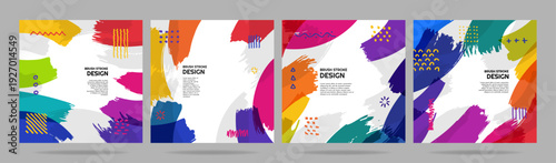 Vector illustration. Artistic brush stroke frames. Colorful hand-drawn paint textures. Paint smears with a dynamic effect. Abstract graphic design for social media, web banners, and blog post