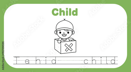 Cute child in a box illustration for kids learning