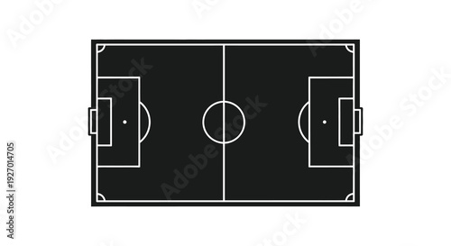 An aerial view of a soccer field marked with white lines on a dark background silhouette high quality