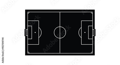 A stark overhead view of a soccer field with defined lines presented as a silhouette high quality professional