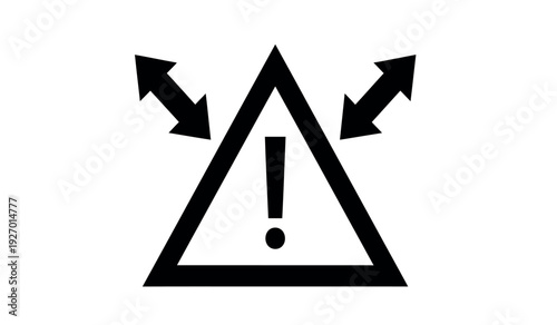 Warning sign with exclamation mark and arrows on indicating caution and attention