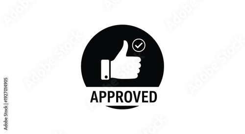 A striking black circle displays a white hand giving a thumbs up with the word approved a silhouette