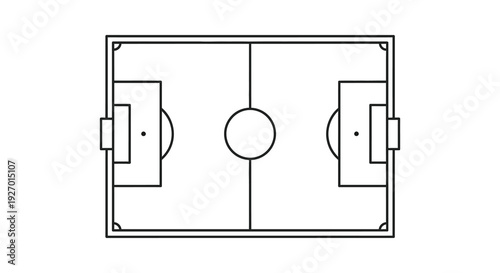 A minimalist black and white illustration of a soccer field with key markings a silhouette high quality professional detailed modern
