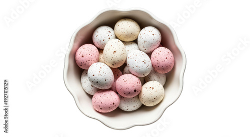 Easter basket filled with colorful eggs isolated on transparent background