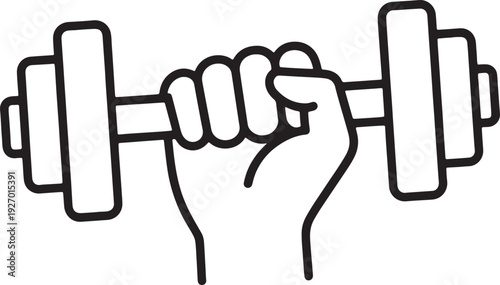 Black outline of a hand gripping a dumbbell with weights on both sides also transparent background weightlifting