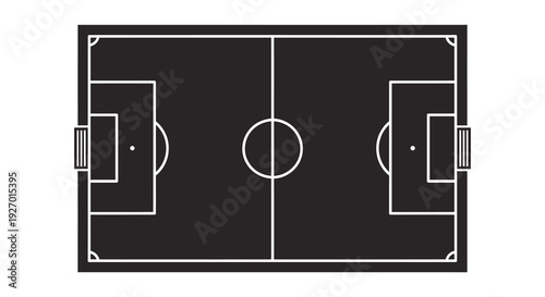 An aerial view of a soccer field with goalposts and markings depicted as a silhouette high quality professional